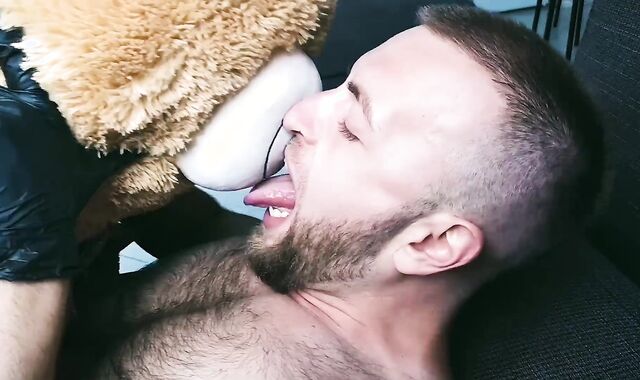 Cleaning man starts playing with his nipples and cock, jerks off and cums