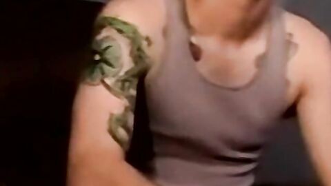 Tattooed young amateur fills mature gays mouth with hot cum