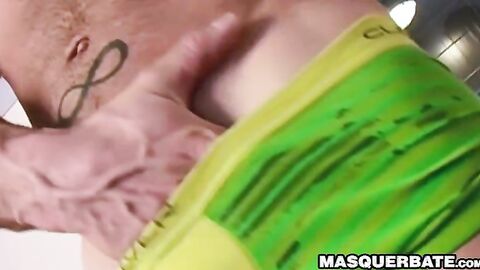 Tattooed muscle jock Manuel Deboxer wanking off huge cock