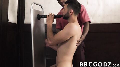 Argos sucks dildo before riding Lawrence Portland hard dick