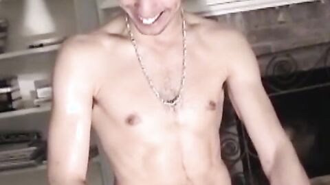 Tattooed jock jerking off and pounding blow up doll solo