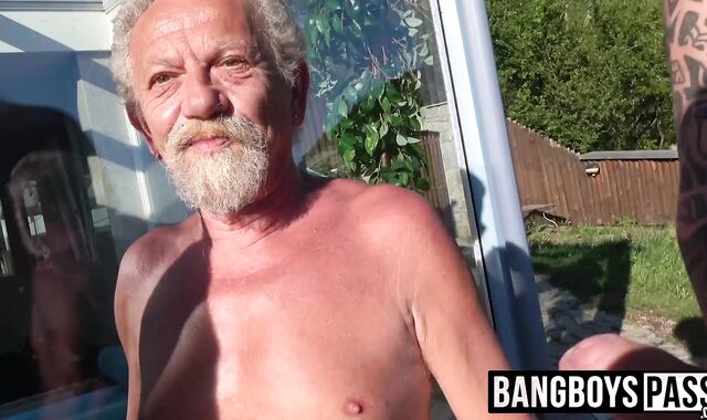 Threesome with gay horny grandpa and two younger studs