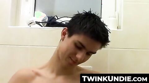 TwinkUndie.com - Horny Jake's wet and hard orange undies solo jerk off
