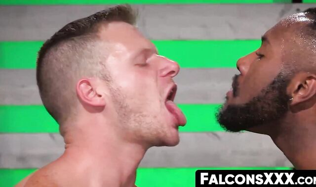 FalconsXXX.com - Hard interracial bareback action with a huge black cock drilling dee