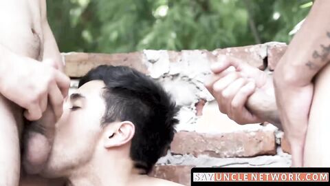 SayUncleNetwork.com - Public bareback threeway with a cock hungry straight latino twi