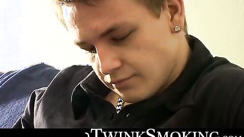 Bad stud Tomy chainsmoke his red cig while jerking on the couch