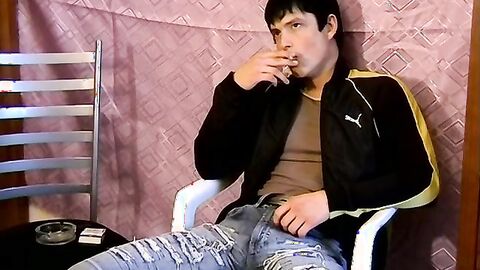 Beautiful Gus gently stroking his fat uncut cock in his solo chainsmoking
