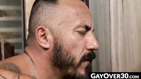 GayOver30.com - Darin pushes Alessio up against the wall for a hardcore anal fuck