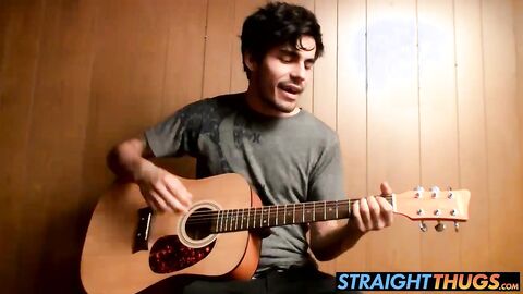 Horny and hairy Devin loves to jerk after playing the guitar