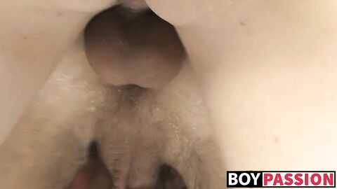 Skinny twinks pound hard after kissing and ball licking 69