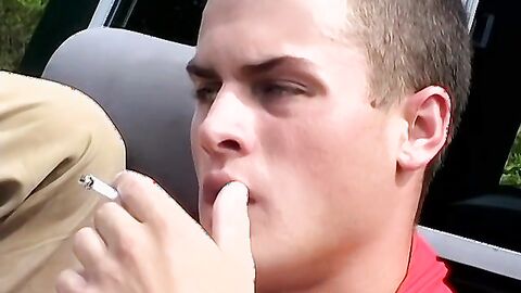 Hardcore chainsmoking and cock jerking by horny Devon and two other bad studs