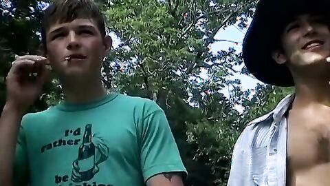 Hardcore chainsmoking and cock jerking by horny Devon and two other bad studs