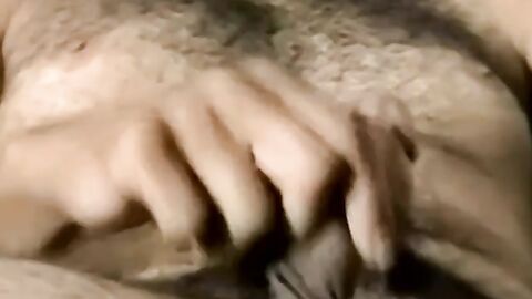 Bearded dude with hair on chest jerks off in amateur video