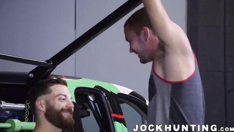 Big dick hunks barebacking and hammering in car garage