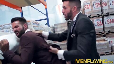 Classy studs go to the warehouse for hardcore analhammering