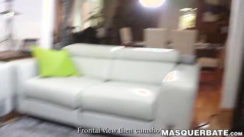 Young jock with muscular physique solo action while masked