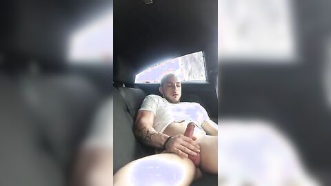 Big-Cock Guy Strokes in a Car