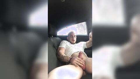 Big-Cock Guy Strokes in a Car