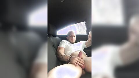 Big-Cock Guy Strokes in a Car