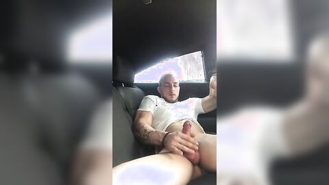 Big-Cock Guy Strokes in a Car
