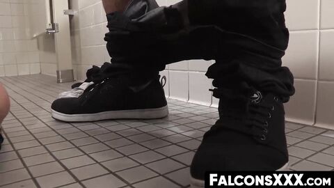 FalconsXXX.com - Deep blowjob affair in the toilet with two cock-loving hunks