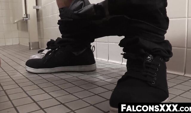 FalconsXXX.com - Deep blowjob affair in the toilet with two cock-loving hunks