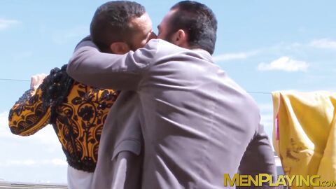 Pretty costumed hunk Denis Vega fucked doggystyle outdoor