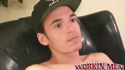 Amateur dude does an interview and cums while jerking off