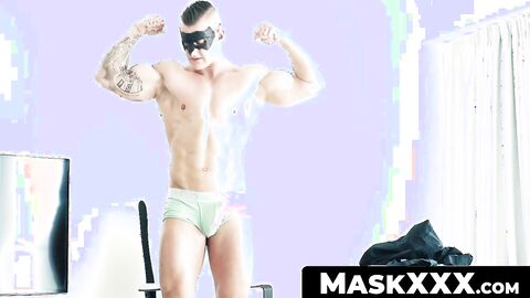 MaskXXX.com - Masked muscle dude Luke Ward's big cock wanking it well solo