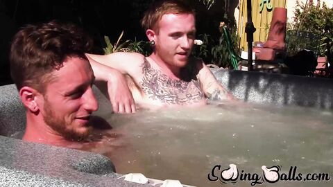 Big dicked Corey Gunz and Dom Ty jack off their dicks while in jacuzzi