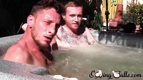 Big dicked Corey Gunz and Dom Ty jack off their dicks while in jacuzzi