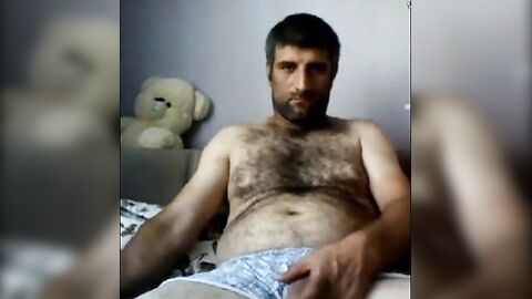 Big-Cock Turkish Bear Masturbates on Webcam