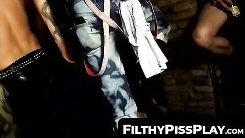 FilthyPissPlay.com - Perverted gay men enjoy piss kiss fuck session in dark dungeon
