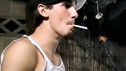 Smoke buddies Ian Madrox and Evan Heinze jerked their gigantic cock while smoking