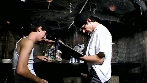 Smoke buddies Ian Madrox and Evan Heinze jerked their gigantic cock while smoking