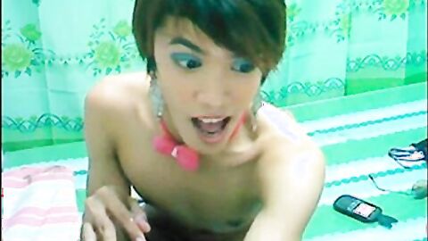 Femboy cums on webcam