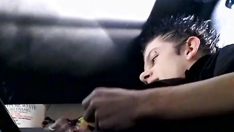 Attractive Ian Madrox is blowing smoke and starts stretching his cock in his smoky je