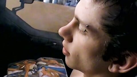 Attractive Ian Madrox is blowing smoke and starts stretching his cock in his smoky je
