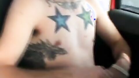 Solo car jerking off amateur tattooed twink in the back