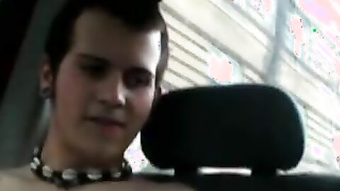 Solo car jerking off amateur tattooed twink in the back