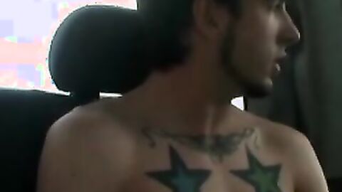 Solo car jerking off amateur tattooed twink in the back