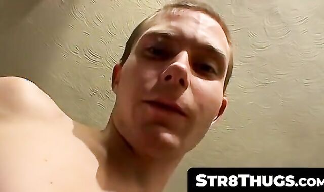 Str8Thugs.com - Three horny guys in a group jerk-off session, stroking their hard coc