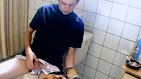 Hot Ian Madrox was caught smoking and jacking off in the bathroom