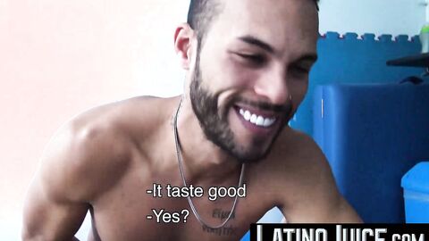 Edgy cutie Abe grabs my cock and wanks it hard for him to taste my tasty cum