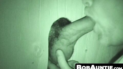BobAuntie.com - Bearded fat fucker swallows a big hairy glory hole cock vigorously