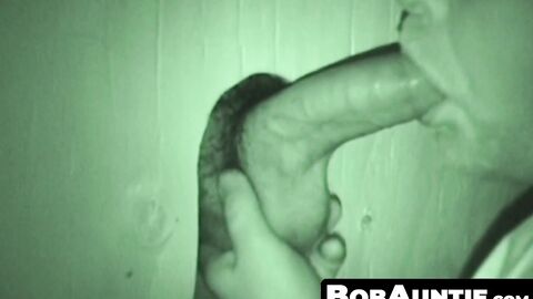 BobAuntie.com - Bearded fat fucker swallows a big hairy glory hole cock vigorously