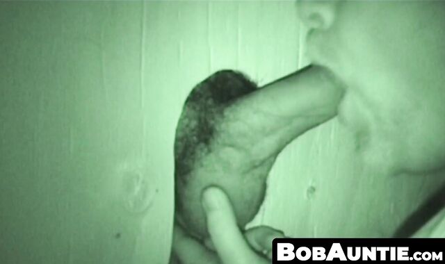 BobAuntie.com - Bearded fat fucker swallows a big hairy glory hole cock vigorously