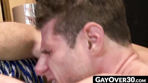 GayOver30.com - Sexy hunks Alessio and Luke have rough sex in a storage room