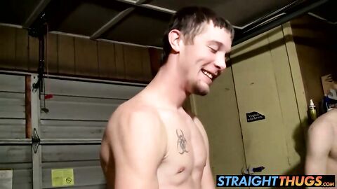 Amateur cowboys Ty and Lee wanking their cocks in the garage