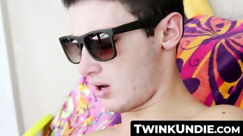 TwinkUndie.com - Twink Damon Archer's shades-on jerk off and cum blast